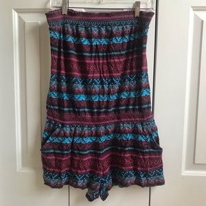 Tribal Pattern Strapless Romper